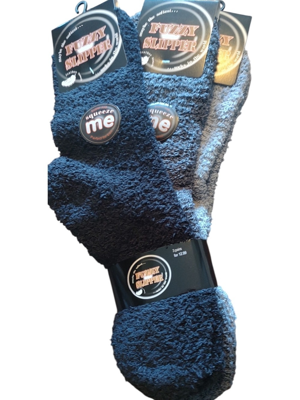 Fuzzy Slipper Men’s Navy and Gray Cozy Socks - 3 Pack